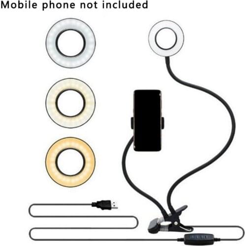 Universal Selfie Ring Light with Flexible Mobile Phone Holder Adjustment Bracket Desk Lamp LED Light for Live Stream Office