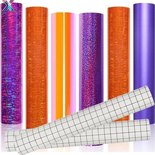 XFX HTV 8 Pcs Holographic Chrome Halloween Adhesive Craft Vinyl 12 In X 12 In for DIE-Cutter DIY Halloween Decoration Cup Film