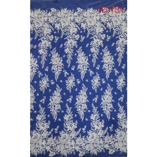 Y2078A New Desgn Beaded Embroidery Lace Wedding Dress Fabric Nigerian Textile African Trimming Lace 5Yards/ lot