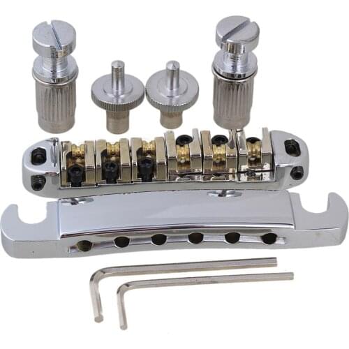 Yibuy Brass Roller Saddle Tune-O-Matic Guitar Bridge & Tailpiece Set Chrome