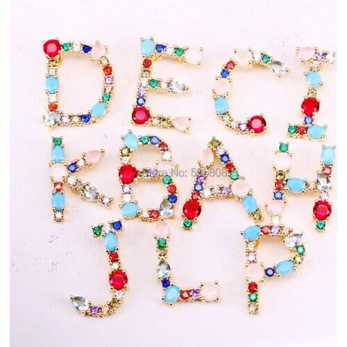 5PCS Gold Color Alphabet Initial Pendant Women Girl Cubic Zirconia English Letter Jewelry Necklace Pendant, Choose Letter