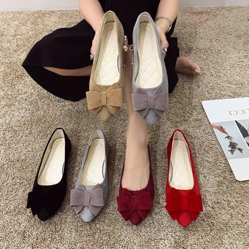 Big size Bow womens flats Contracted shallow mouth Pointed flat shoes for women spring summer autumn korean style woman shoes