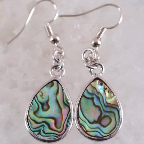 Women Jewelrly Water Drop Beads Natural Blue New Zealand Abalone Shell Dangle Earrings 1Pair U083