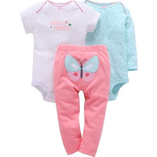 Baby girl dot print romper+pants butterfly pattern 3 piece clothing set cotton 2020 spring clothes for 0-24 new born baby