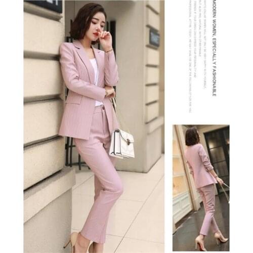 Spring and autumn striped womens long-sleeved suit suit pants suit office temperament ladies high quality business casual suit