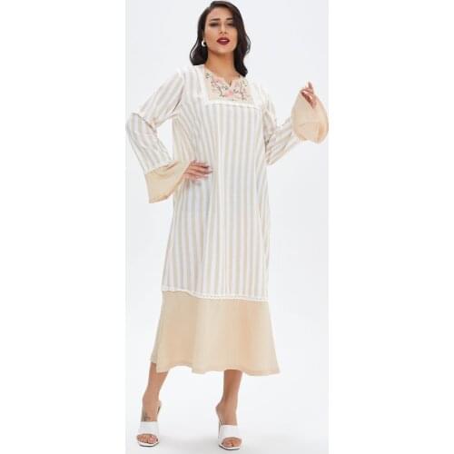 Womens Muslim Fashion Long Puff Sleeves Ruffles Sundress 2021 Elegant Ladies Party Dresses Kaftan Maxi Dress Casual Robe
