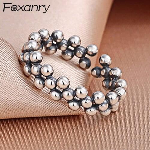 Foxanry Vintage Punk 925 Sterling Silver Finger Rings Fashion Creative Multilayer Irregular Geometry for Women Jewelry Gifts