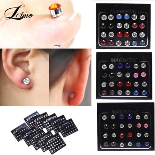 24 Pieces Magnetic Non-Piercing Clip Round Rhinestone Stud Earring Cheater Fake Ear Plugs For Boy Body Jewelry