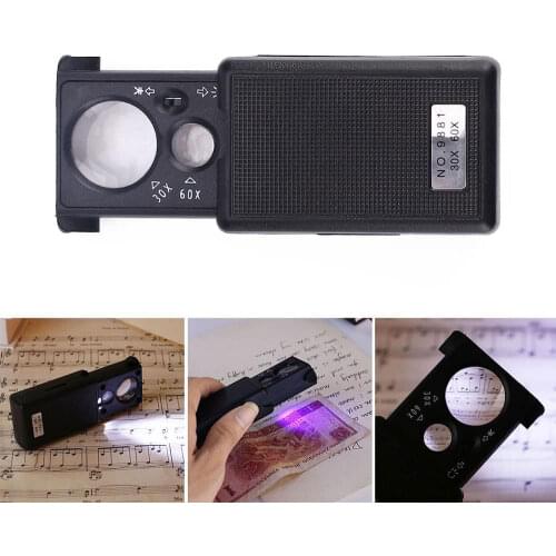 3PCS 30X 60X Pull-type Jewelry Magnifier Mini Pocket Hand Magnifying Glass Portable Microscope Loupe Optical Lens with LED Light