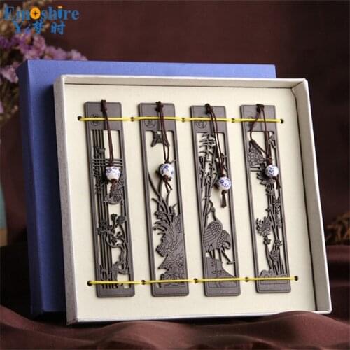 4 pc/set High-grade Solid Wood Retro Wooden Bookmark Vintage Bookmark for Stationery Supplies M005