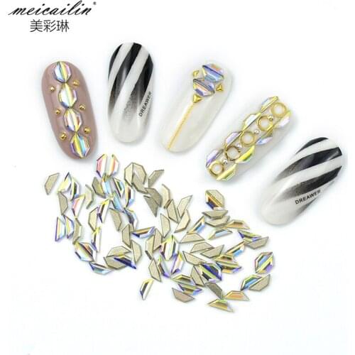 50pcs/bag 4*6mm Clear Glitter Rhinestones Crystal AB Non Hotfix Flatback Strass Trapezoid Rhinestone Nail Art Stone for DIY