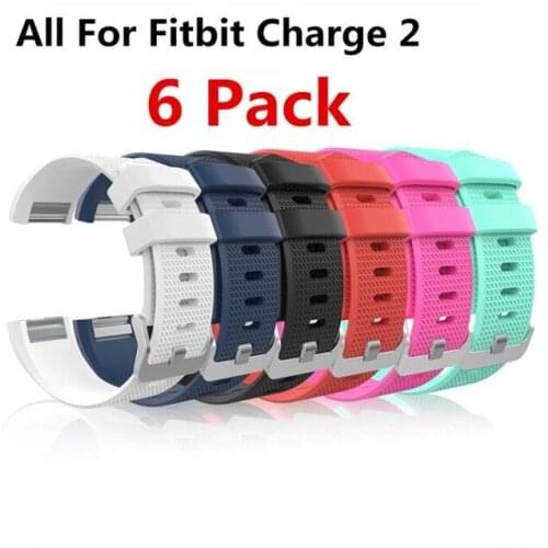 6 Pack ) Replacement Silicone Rubber Band Strap Wristband Bracelet For Fitbit CHARGE 2 Small or Large Size