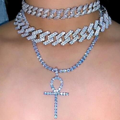 Ankh Cross Charm Mens Women Hip Hop Pendant Necklaces Iced Out Bling 5A CZ Cubic Zirconia 5MM Tennis Chain Gift Drop Shipping