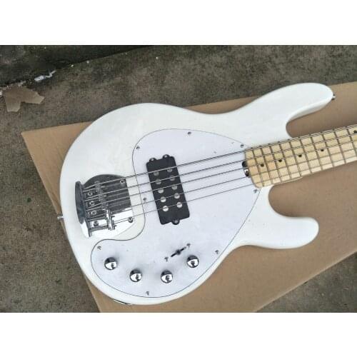 White 5 string electric bass guitar with white guard board, maple finger board, custom made, free delivery