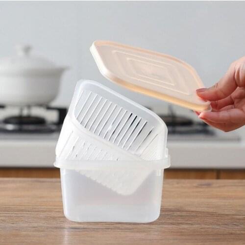 Household Kitchen Garlic Onion Food Container Square Drain Sealed Box Refrigerator Crisper Debris Fridge Storage Box Wholesale