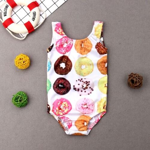 Toddler Girls Donut Print One Piece Swimsuit Summer Sleeveless Swimwear Bathing Suit Kids Baby Girl Bikini Set Beach Clothing
