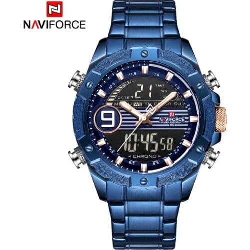 NAVIFORCE Fashion Sports Men Watch Mens Quartz Digital Clock Luxury Brand Stainless Steel Military WristWatch Relogio Masculino