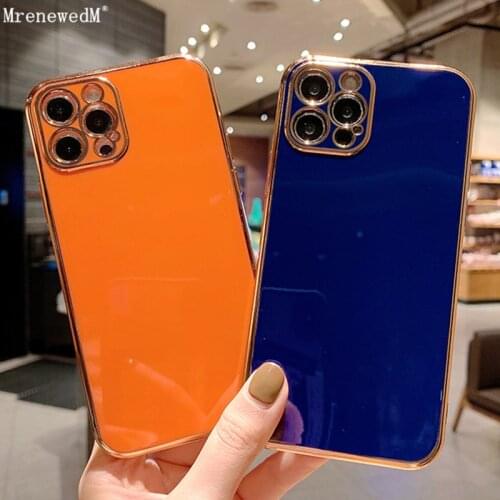 Square Frame Gold Plating Phone Case For iPhone 11 Pro 12 Mini Xr Xs Max SE2 6S 7 8 Plus Soft Silicone Full Camera Protect Cover