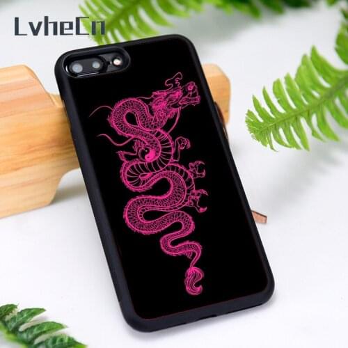 LvheCn Silicone Rubber Phone Case Cover for iPhone 6 6S 7 8 Plus X XS XR 11 12 Mini Pro Max Black Pink Dragon