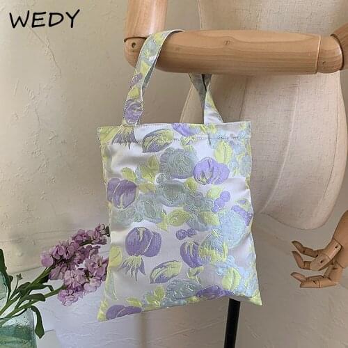 Jacquard Fabric Women Handbag Retro Embossed Small Tote Korean Style Floral Hand Bag Female Casual Shopping Handbags Ladies Bags