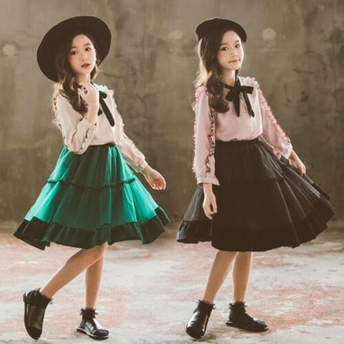 Children Clothing 2019 Kids Spring Sets Korean Girls Shirt + Mesh Skirt Suit Personality Beautiful Princess Two-piece 4-12 Year