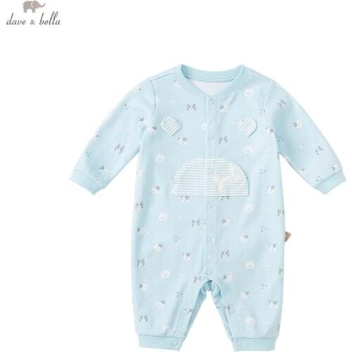 DBH18009 dave bella autumn new born baby boys fashion cartoon print jumpsuits infant toddler clothes children romper 1 piece