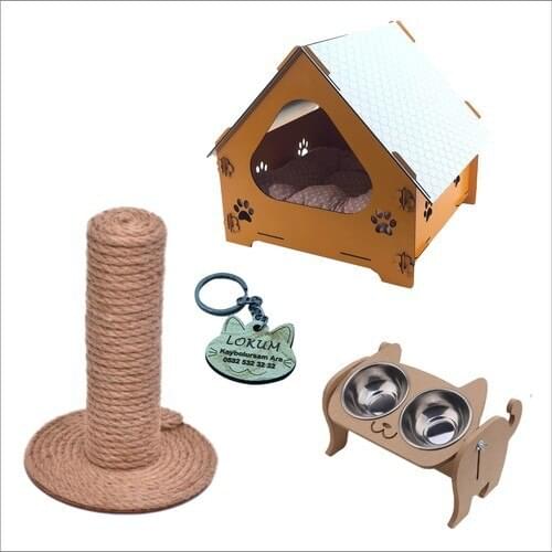 Home Cat House cat Bed, cat Scratching and Food Bowl Cat House 40 cm x 40 cm Cushion Bed 40 cm x 40 cm Scratching 30x25 cm