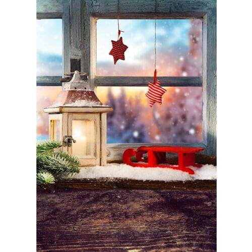 Christmas Backgrounds Photography Window Light Sledge Snow Photo Backdrops Photographic Photocall for Children Baby Family Party