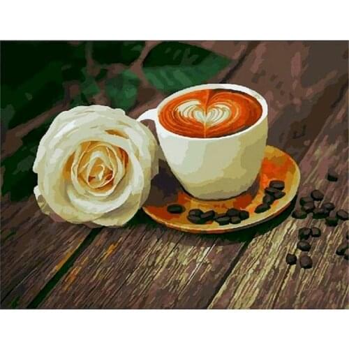 GATYZTORY 60x75cm Framed Painting By Numbers Coffee And Flower Oil Picture By Number Handmade Framed On Canvas Home Craft