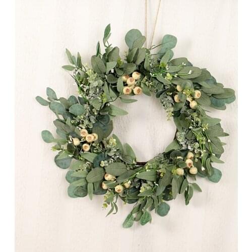 Artificial Green Eucalyptus Ginkgo Door Hanging 20 Inch Artificial Holiday Celebration Wreath Green Plant Wreath
