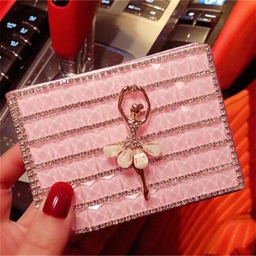 Cartoon ballerina girl driving license leather case creative luxury rhinestone two-in-one drivers license wallet