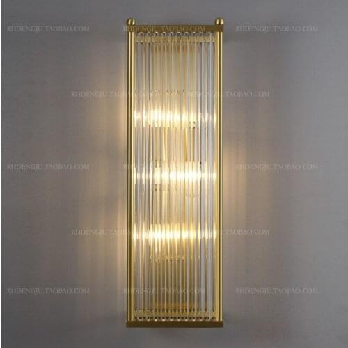 Copper post-modern wall lamp light luxury glass rod simple living room dining room bedroom aisle bedside wall lamp