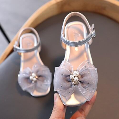 Fashion Children Toddler Infant Kids Baby Girls Leather Bowkont Pearl Sandals Princess Party Flat Soft-soled Non-slip Shoes#g4