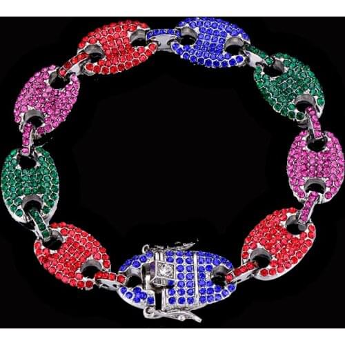 D&Z Ins Fashion Colorful Rhinestone Coffee Beans Puffed Marine Chain Bracelets for Men Women Hip Hop Jewelry