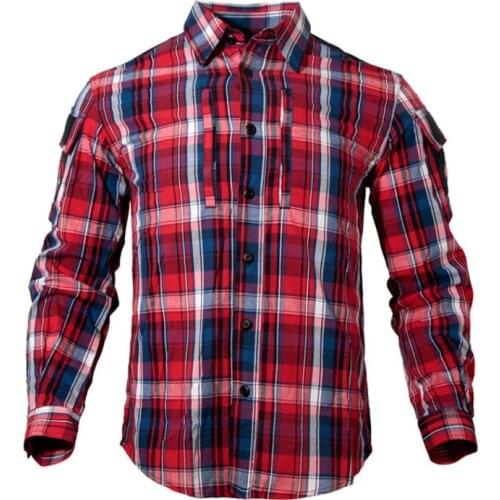 Men Long Sleeve Breathable Cotton Plaid Shirt Army Fan Plaid Tactical Shirt Women Outdoor Hiking Training Uniform Military Shirt