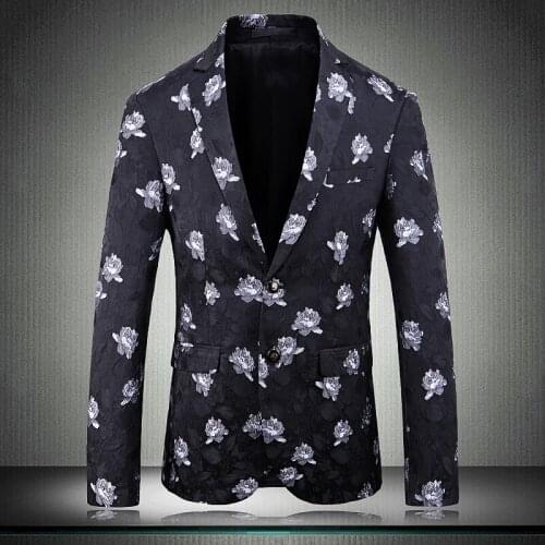 Man Flower Male Blazers Luxury Single Breasted Party Wedding Prom Blazers Men Plus Size 4xl 5xl Slim Fit Mens Suit Jacket