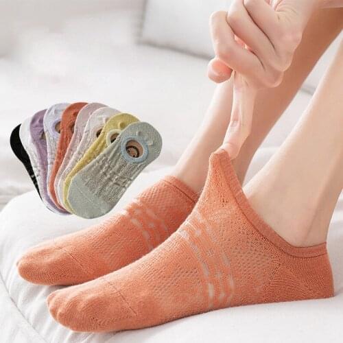 5 pairs/socks boat socks women summer thin cotton buds hollow breathable shallow mouth invisible socks silicone skid resistant h