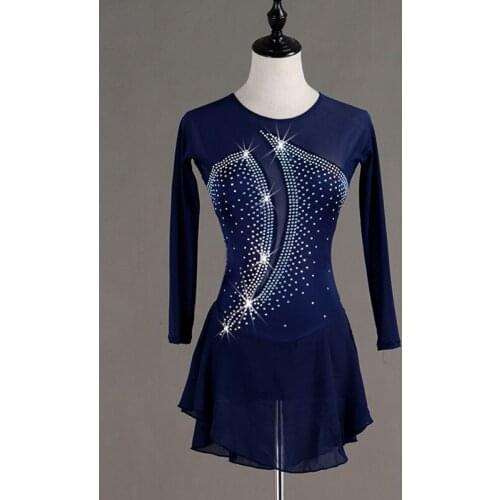 2020 New Ice Skating Dresses For Women Adult Long Sleeve Shiny Diamond Dress Ballroom Dance Competition Stage Costumes DQL3256