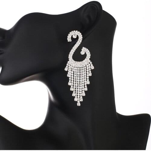 New Luxury Rhinestone Crystal Long Tassel Earrings for Women Bridal Drop Dangling Earrings Party Wedding Jewelry Gifts E747