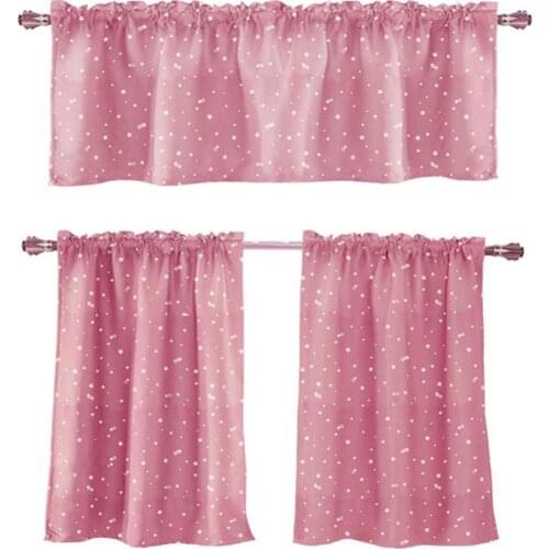 Stars Print Solid Color Kitchen Short Curtain Window Valance Drape Home Decor