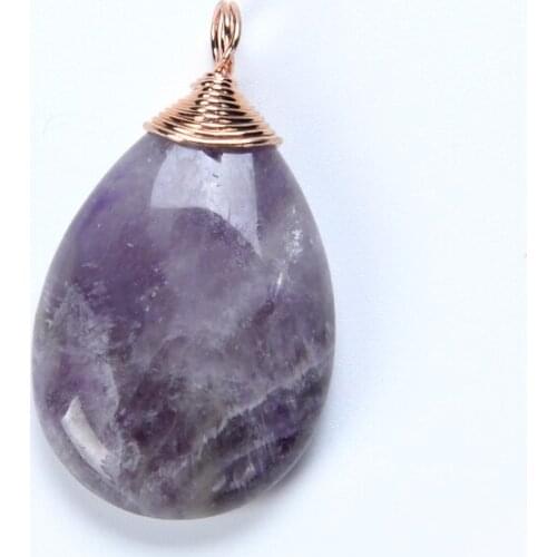 New Fashion Simple Natural Stone Amethysts Green Aventurine Wire Wraps Opal Water drop Charms Pendant for Women Choker Necklaces