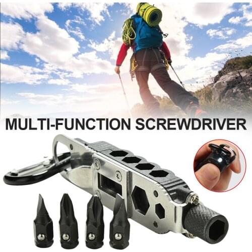 Outdoor Survival Portable Keychain Screwdriver Multifunctional Camping Stainless Steel Pocket Tools for Wilderness Survive Gear