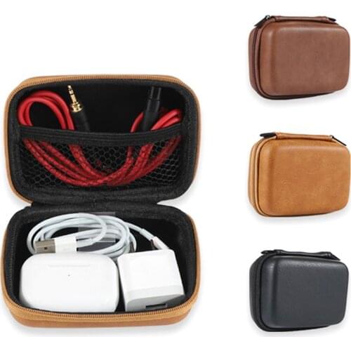 Portable USB Data Cable Organizer Leather Earphone Storage Bag Headphone Case Cover Protector Mini Zipper Hard Pouch Box