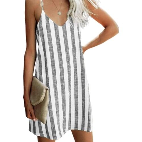 Casual Spaghetti Strap Chiffon Stripe Mini Dress Women Sexy Fashion High Waist Sleeveless V-Neck Soft Vestido Beach Party Dress