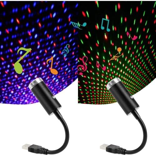 Double Color Laser Sound Activated USB LED Starry Sky Projector Night Light Car Atmosphere Ambient Star Galaxy Lamp Ceiling Deco