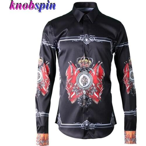 Gothic Style Printed Shirt men 2019 Brand Quality Long sleeve Slim Casual Chemise homme Quick Dry Business male Dress shirts