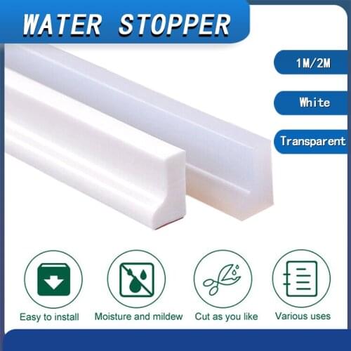 Shower Silicone Bathroom Stopper Blocker Non-Slip Dry and Wet Separation Flood Barrier Door Bottom Sealing Strip-Clear 1M/2M