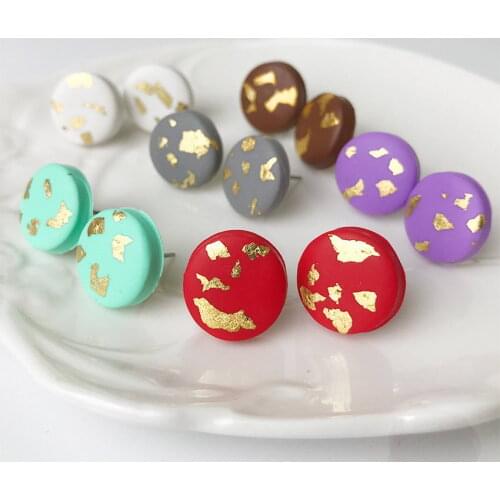 Mixed Gold Foil Polymer Clay Disc Earrings 2021 Fashion Simple Round Shape Stud Earrings Geometric Jewelry New Circle Earrings