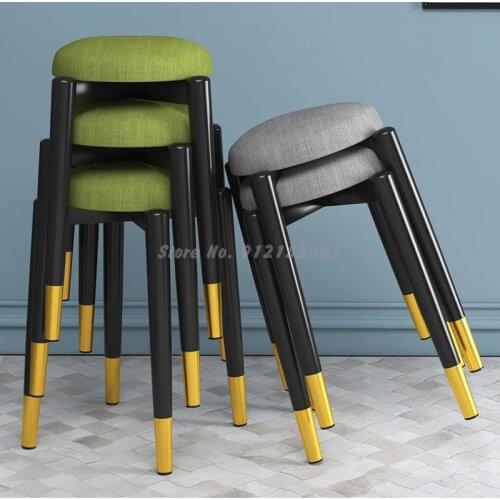 Modern minimalist small round stool household makeup vanity stool net red lazy non-backrest bench Nordic light luxury dining cha