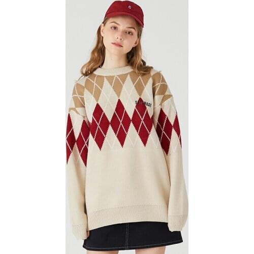 Sweater Women Y2k Vintage Plaid Pattern Loose Pullover 2020 Autumn Winter Casual Man Woman Sweaters Cute Warm Knitted Jumper